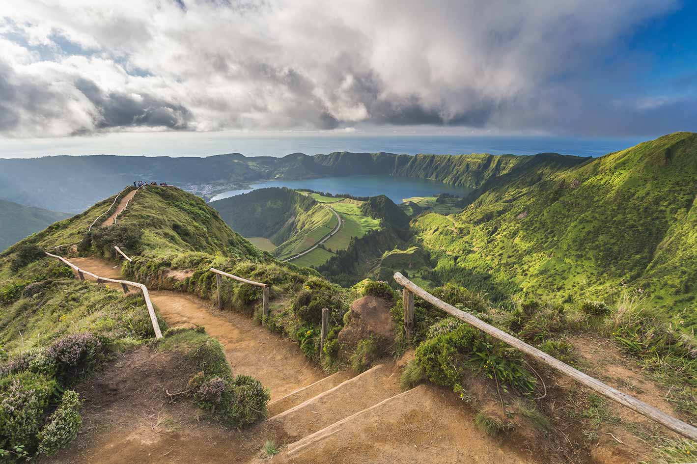 aerial view looking down over Sao Miguel island, Portugal