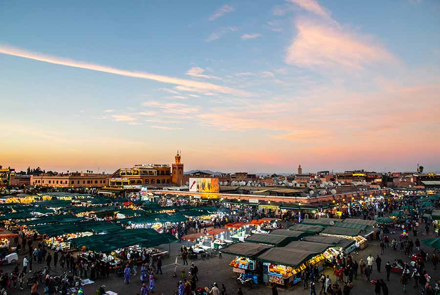 aerial view of Djemaa El Fna square, Marrakech, Morocco