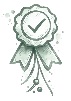 Award ribbon badge with checkmark symbol representing quality private tours in Portugal