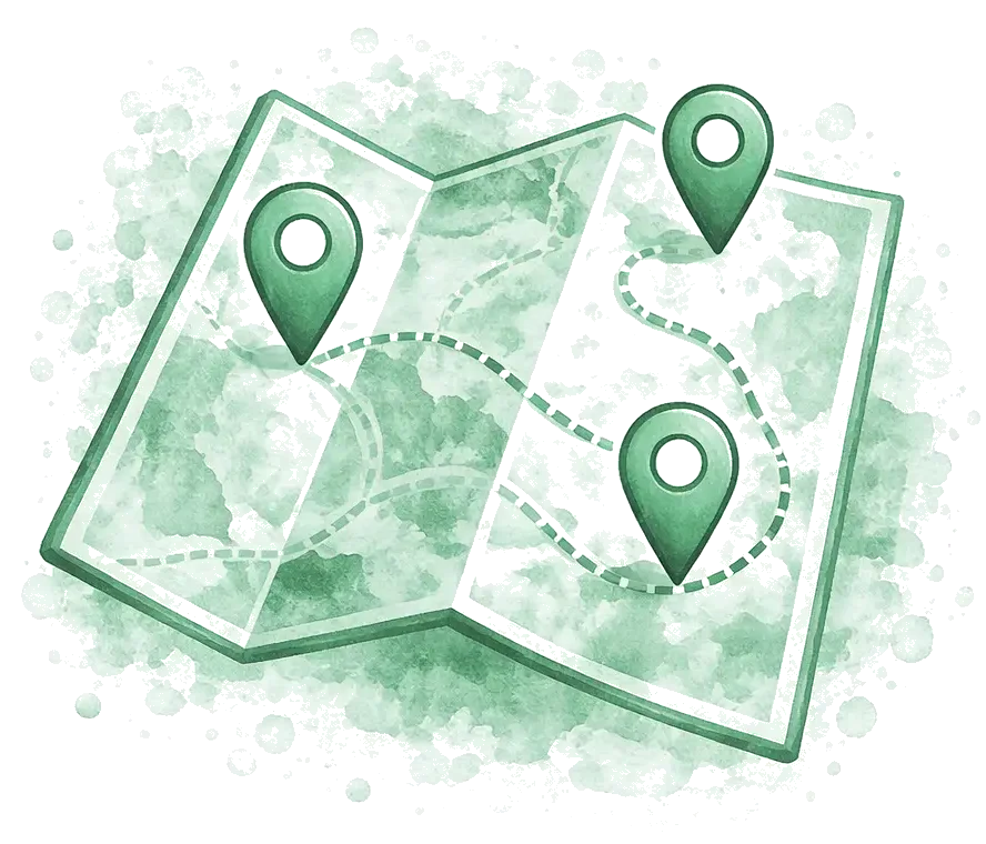 Green map and location icon representing travel routes and destinations for Private Portugal Tours